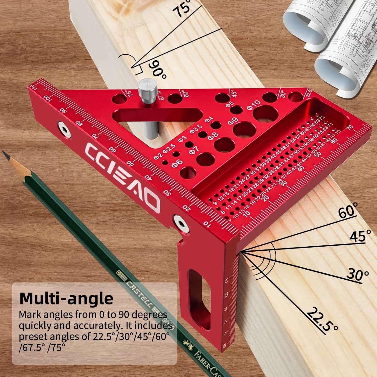 Esquadro Protractor Multiangular Imperial 3D em Alumínio