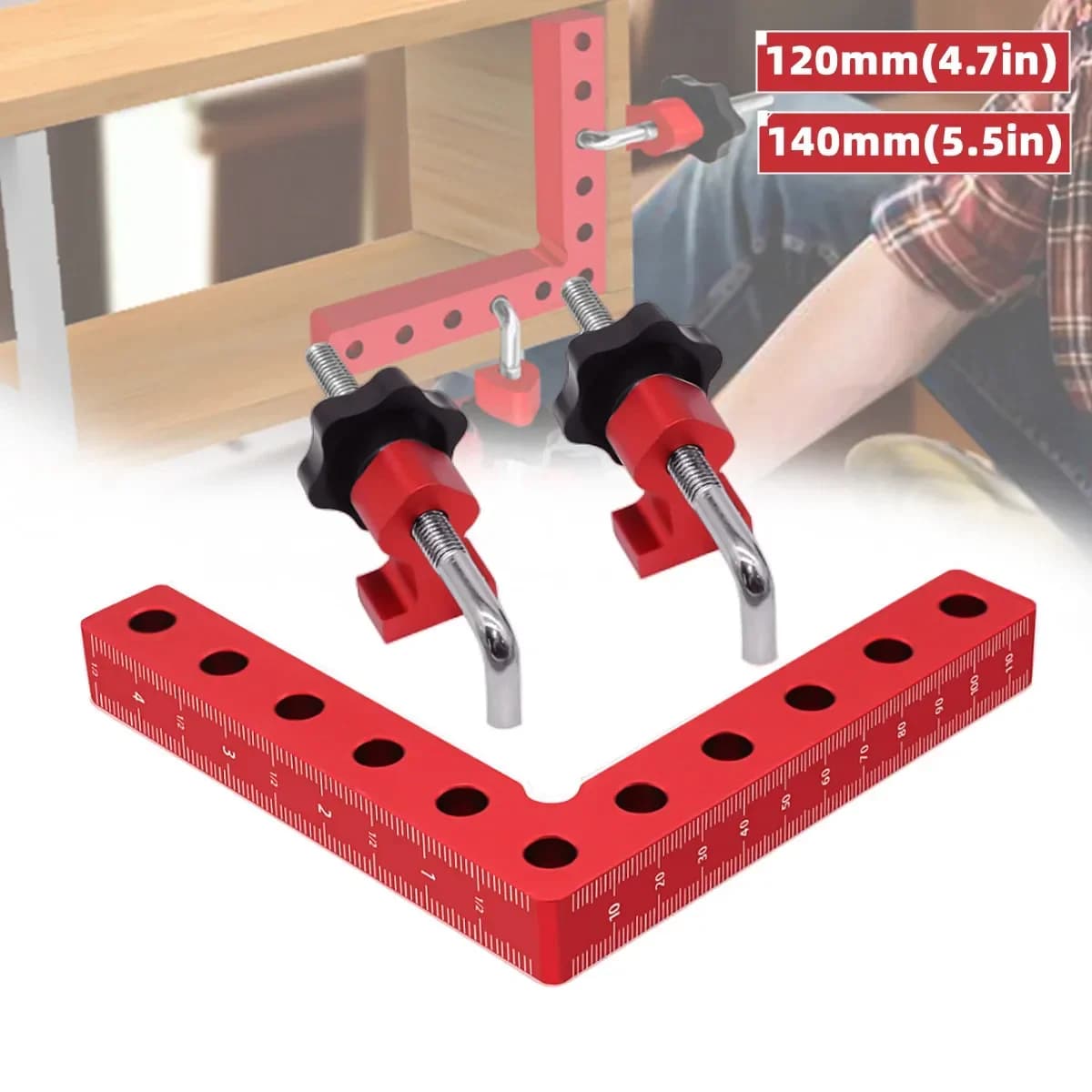 Grampo de Fixação L 90 Graus para Marcenaria, 120/140mm