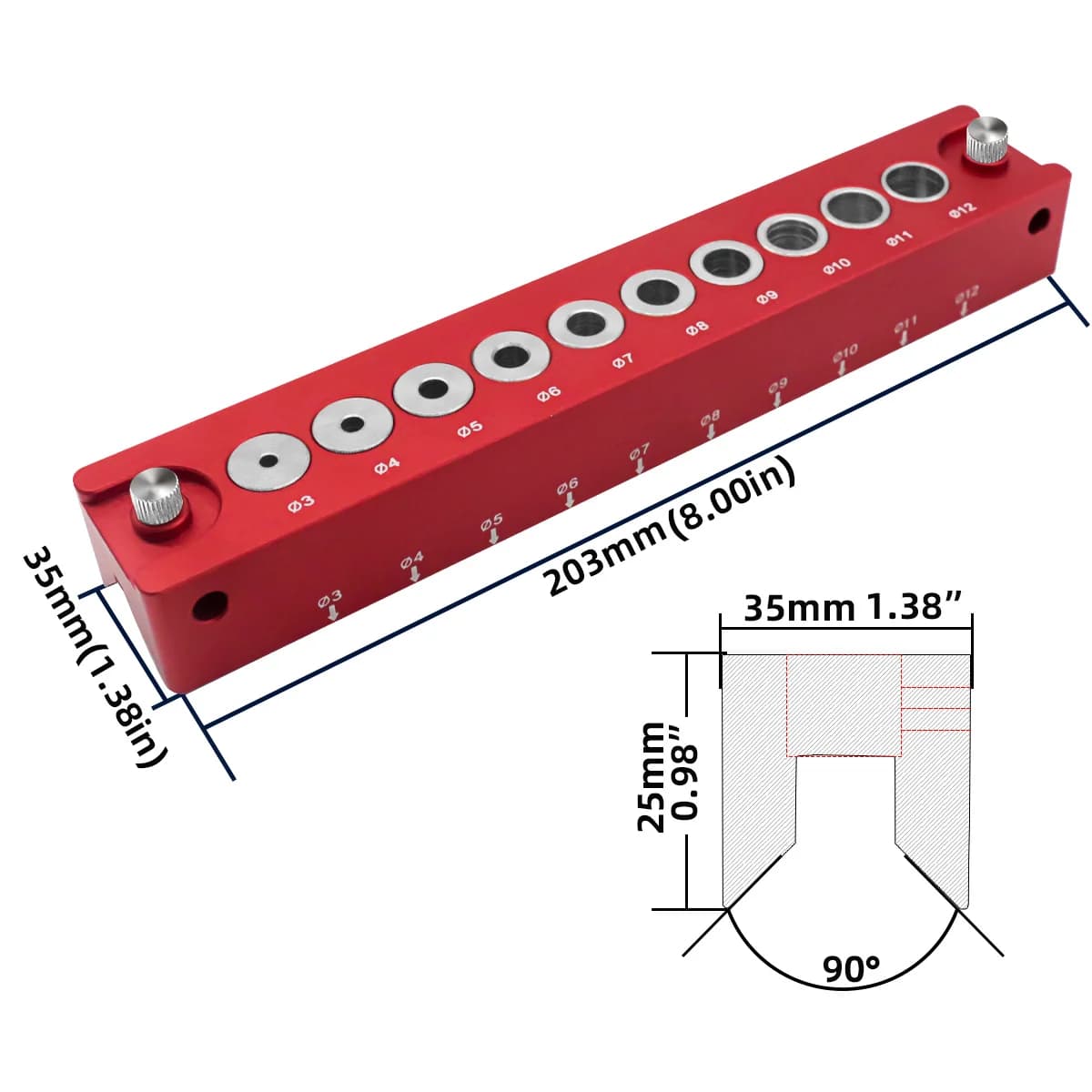 Kit de Gabarito de Espiga Autocentrante para Furos de 3-12mm
