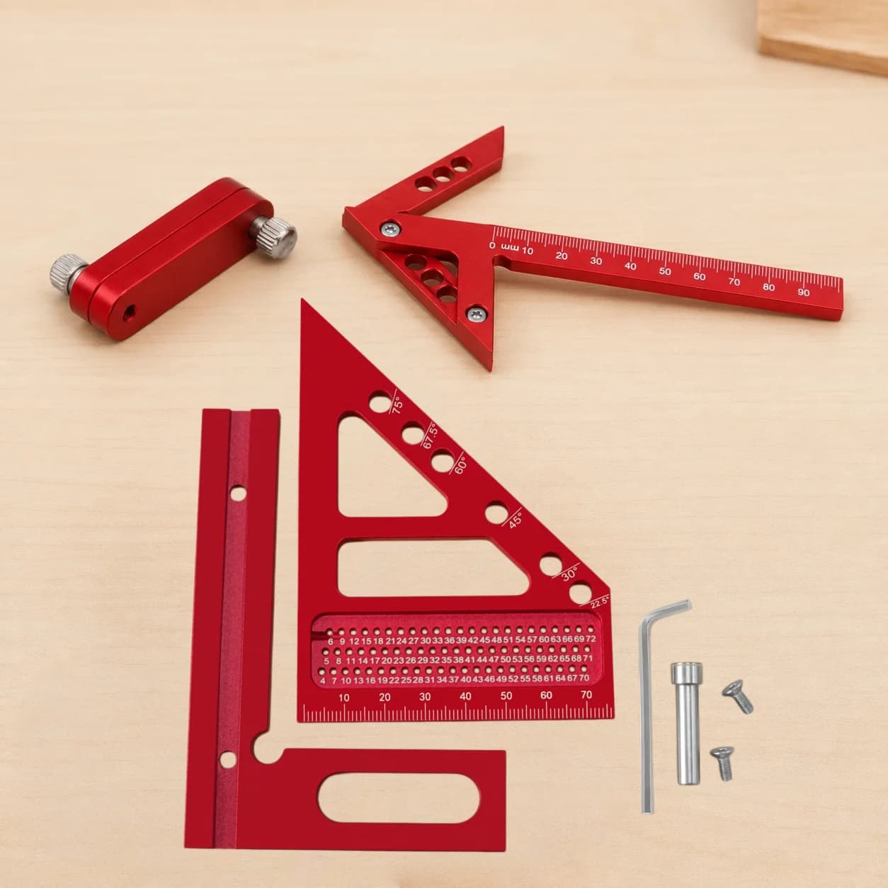 Conjunto de 3 Peças: Régua Triangular e Esquadro de Alumínio