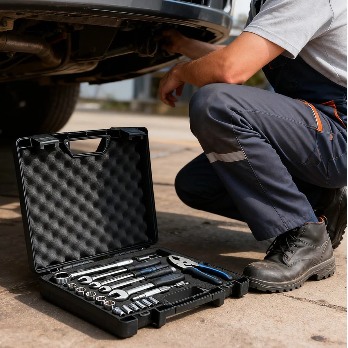 Caixa de Ferramentas Portátil para Reparo Automotivo em Plástico com Espuma