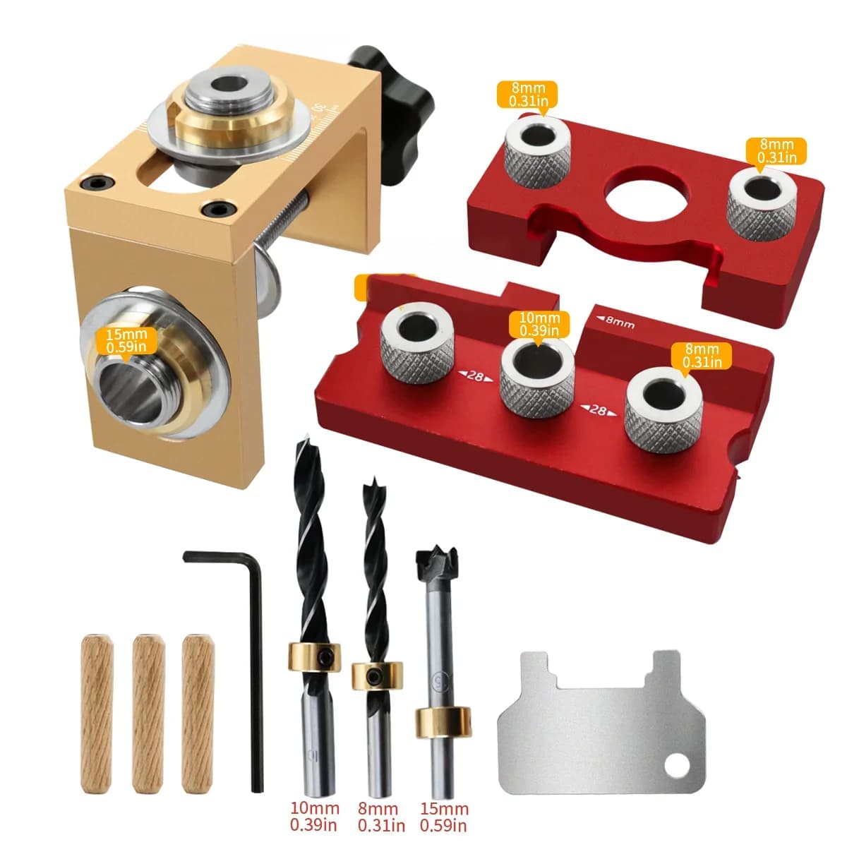 Kit de Gabarito de Furadeira para Cavilhas Ajustável 3 em 1 para Marcenaria