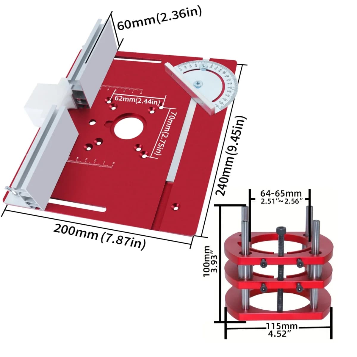 Kit de Placa de Inserto e Elevador para Mesa de Router em Alumínio
