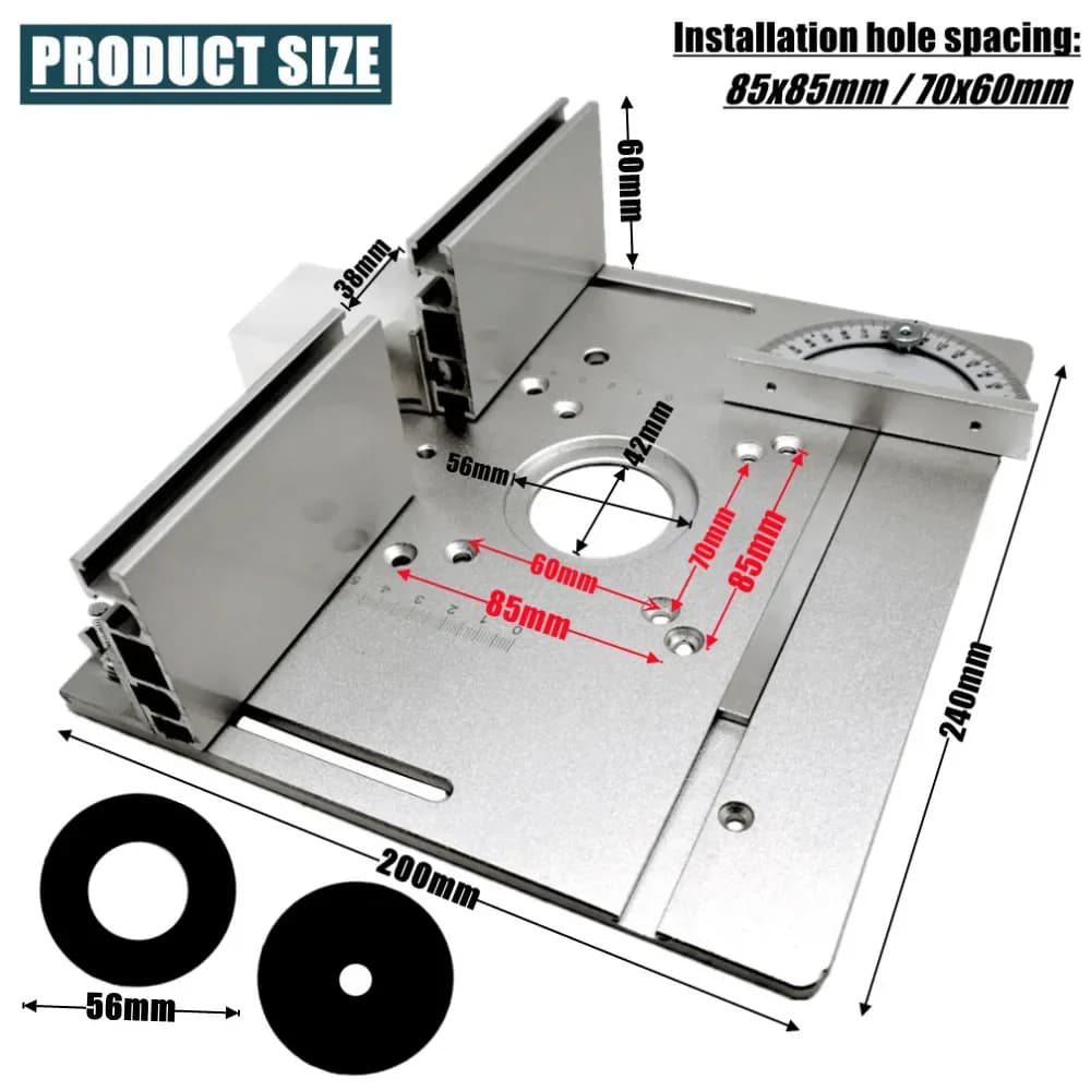 Placa de Inserto para Mesa de Router em Alumínio com Esquadro