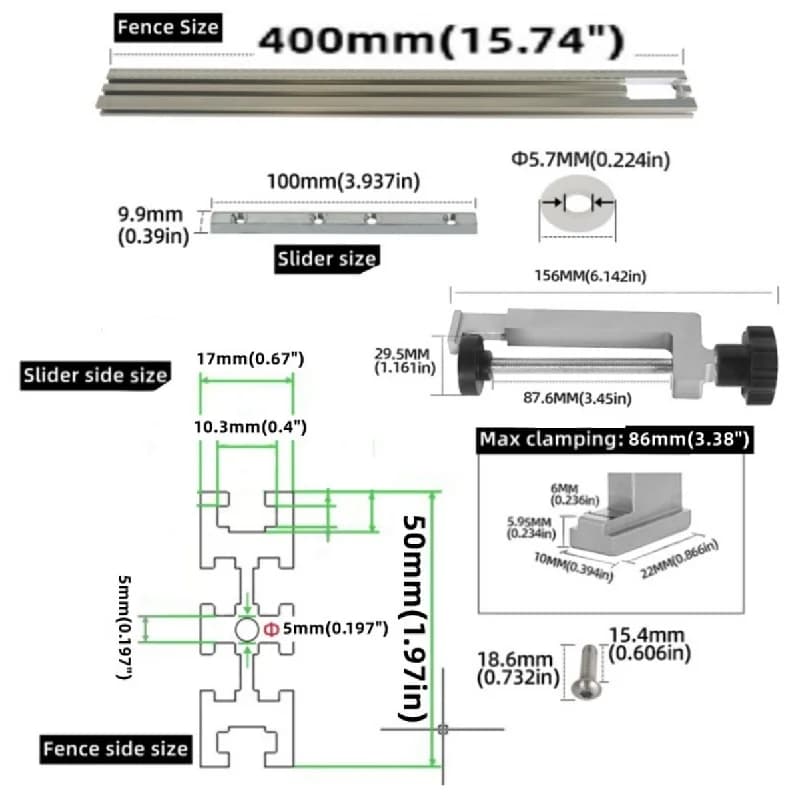 Trilho Guia de 400mm em Alumínio para Máquina de Acabamento