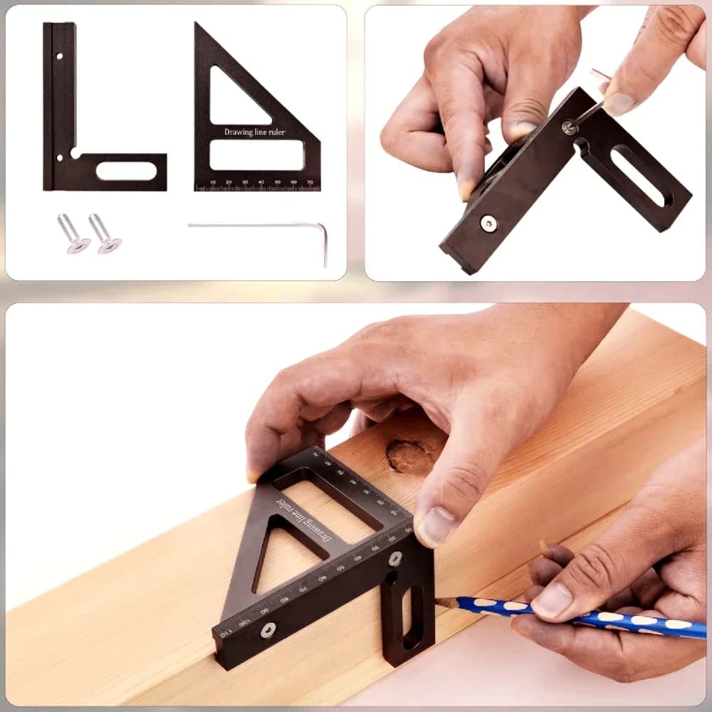 Esquadro Triangular de Ângulos Múltiplos 3D em Alumínio com Transferidor