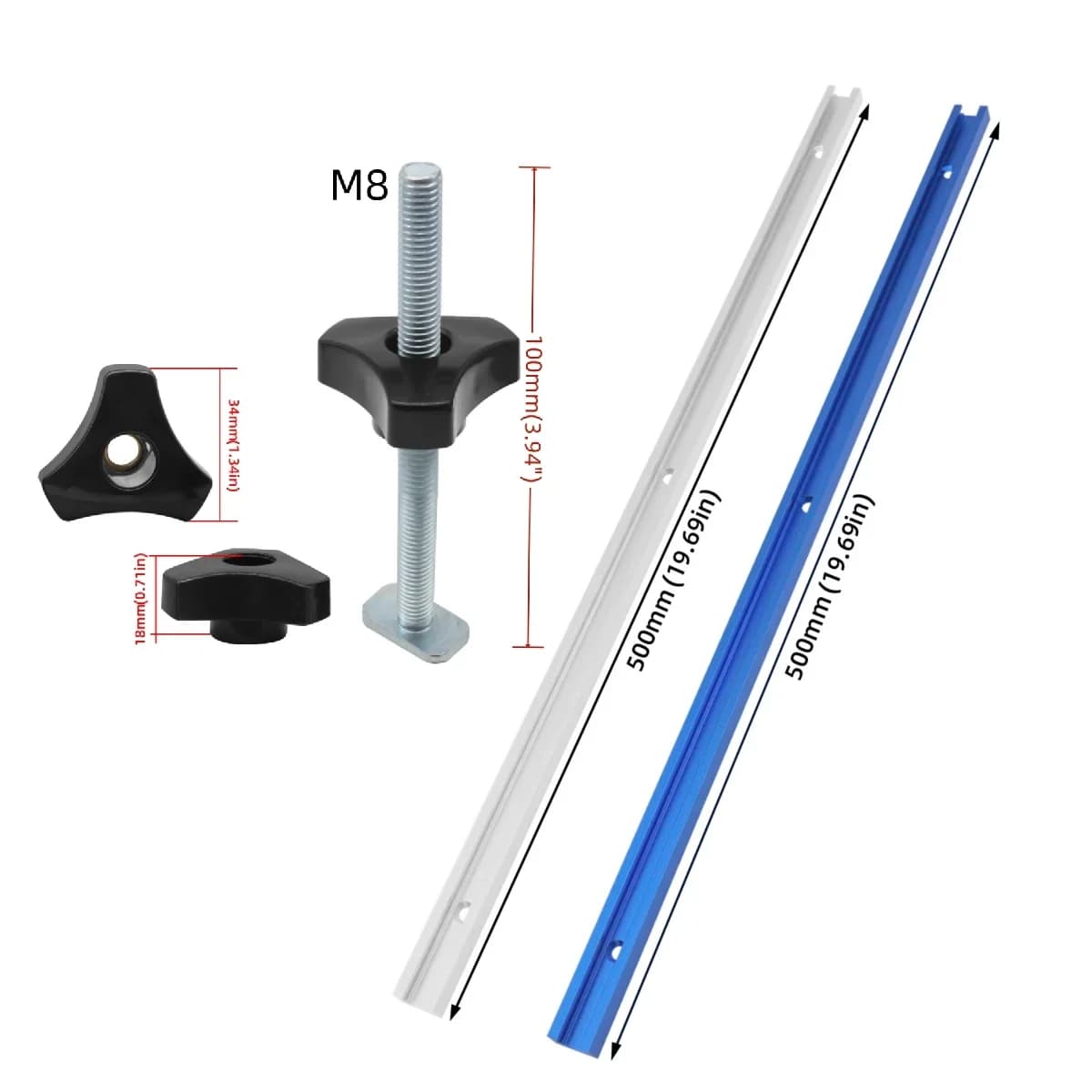 Kit de Trilho em T e Parafusos com Perfil Duplo Corte 500mm